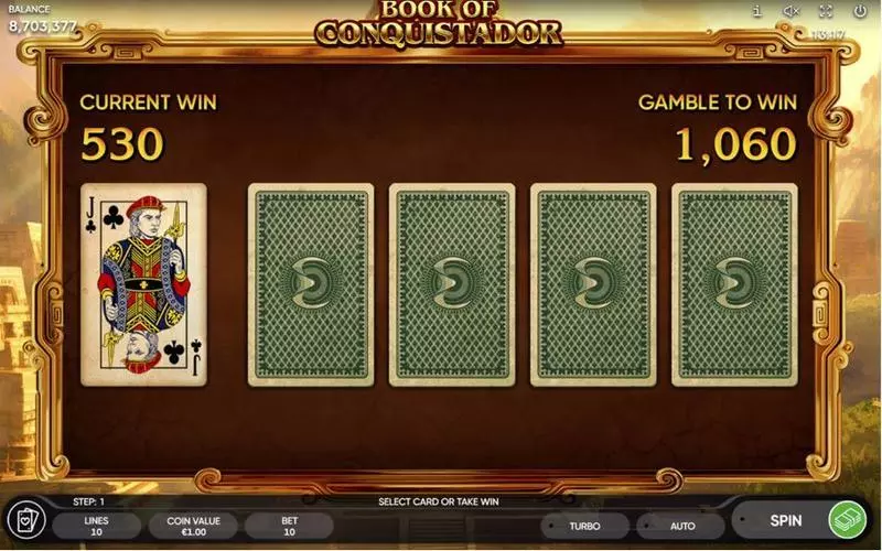 Book of Conquistador Slots made by Endorphina - Gamble Screen