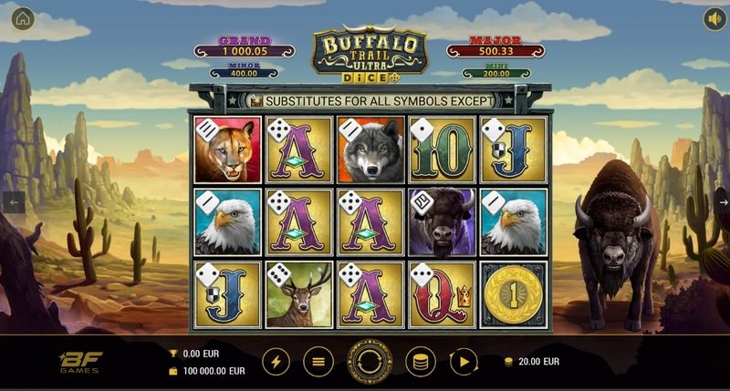 Buffalo Trail Ultra Dice Slots made by BF Games - Main Screen Reels