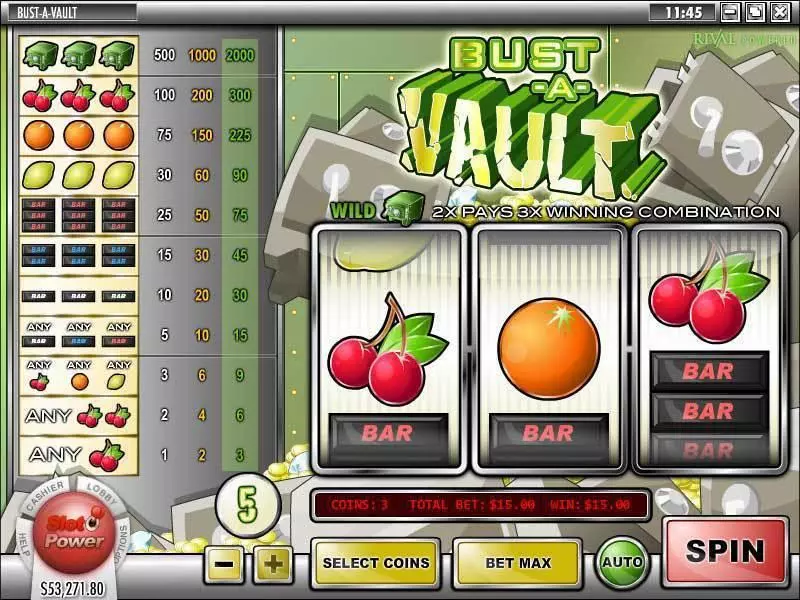 Bust-A-Vault Slots made by Rival - Main Screen Reels