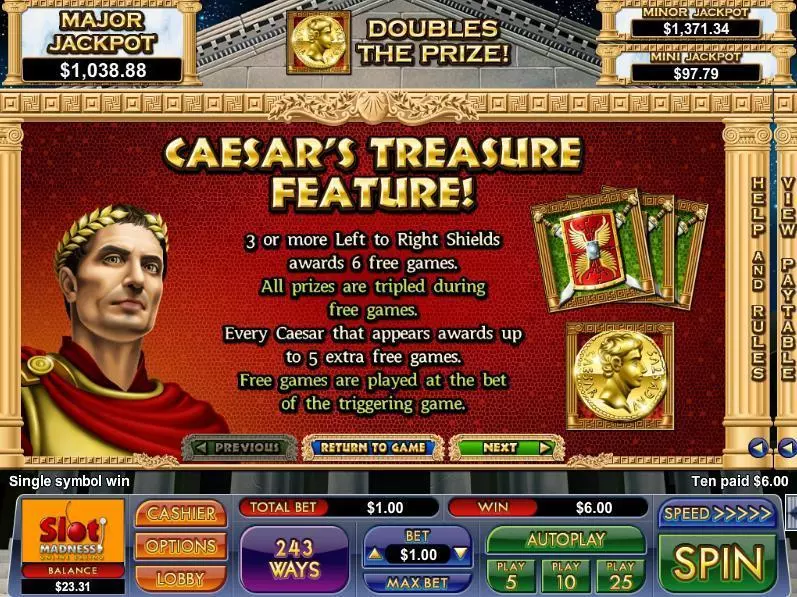 Caesar's Treasure Slots made by NuWorks - Info and Rules