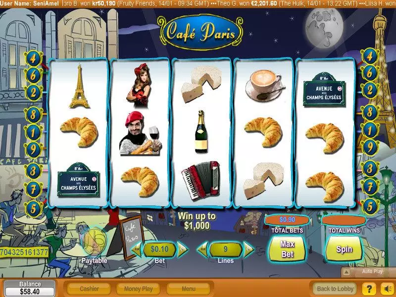Cafe Paris Slots made by NeoGames - Main Screen Reels