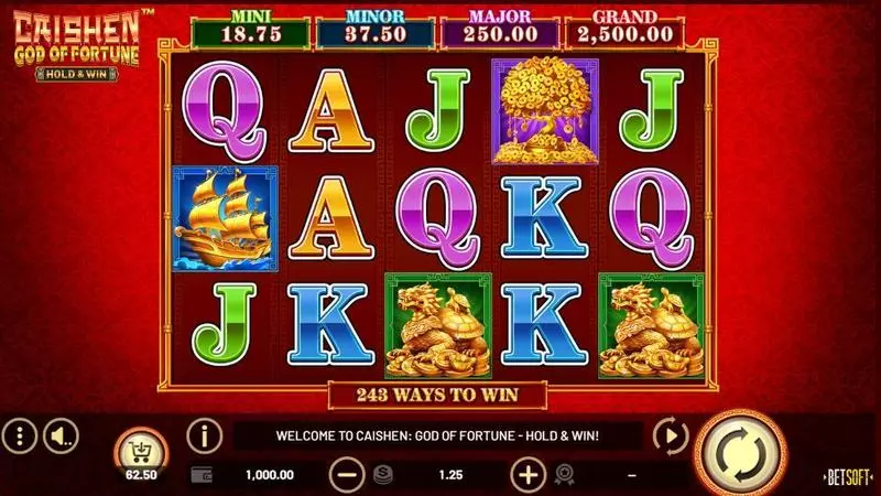 Caishen: God of Fortune – HOLD & WIN Slots made by BetSoft - Main Screen Reels