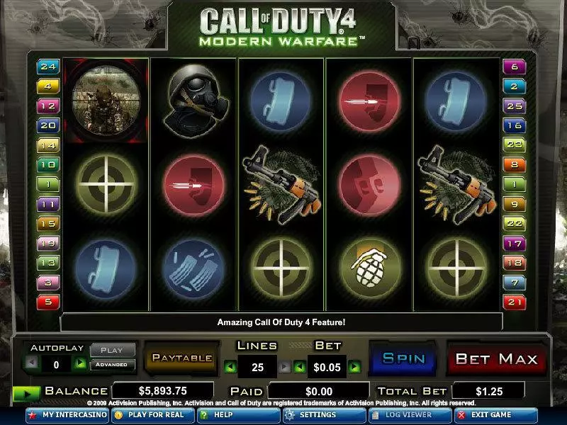 Call of Duty 4 Slots made by CryptoLogic - Main Screen Reels