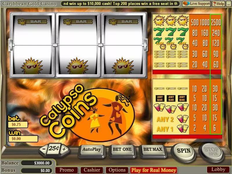 Calypso Coins Slots made by Vegas Technology - Main Screen Reels
