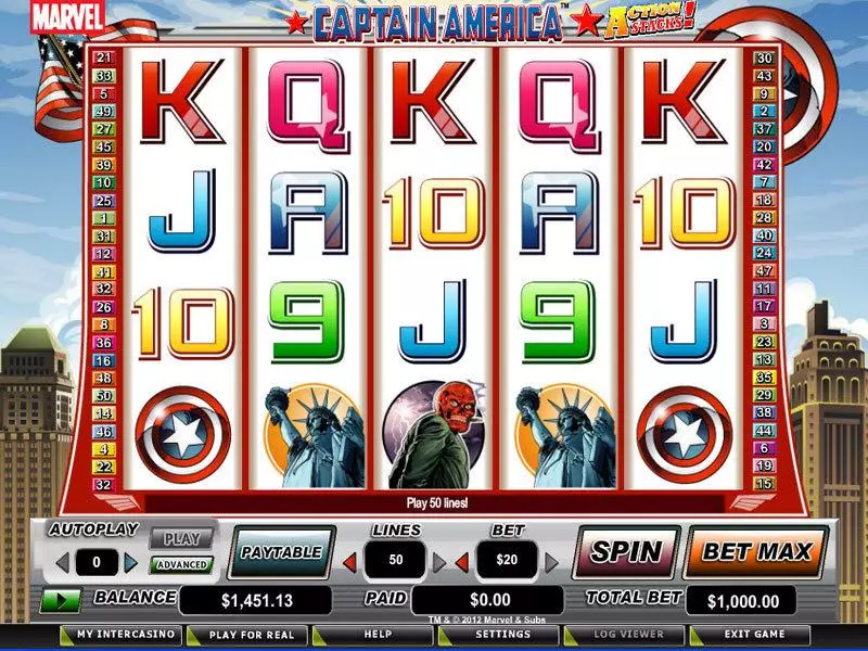 Captain America - Action Stacks! Slots made by CryptoLogic - Main Screen Reels