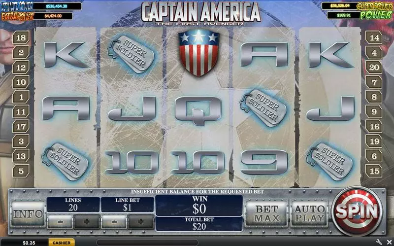 Captain America - The First Avenger Slots made by PlayTech - Main Screen Reels