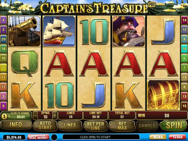 Captain's Treasure Pro Slots made by PlayTech - Main Screen Reels