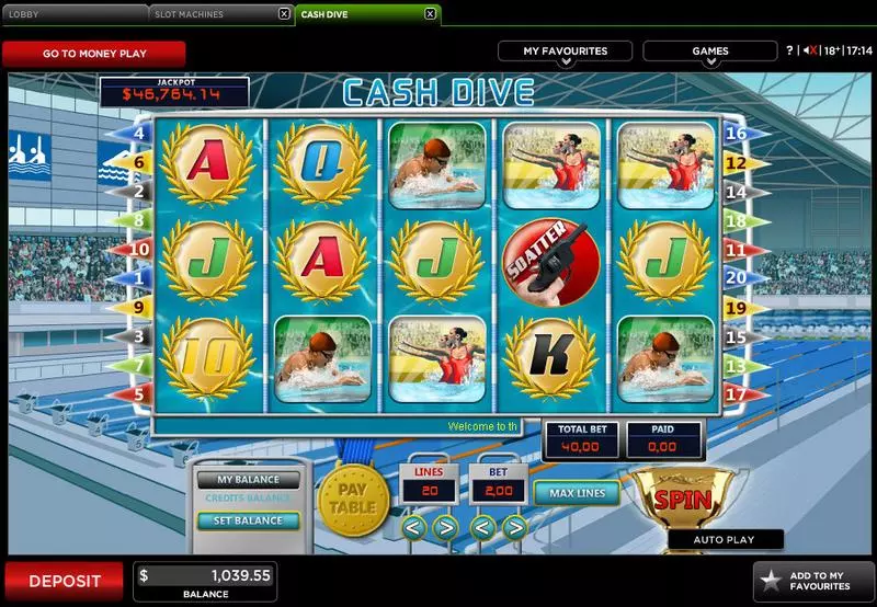 Cash Dive Slots made by 888 - Main Screen Reels