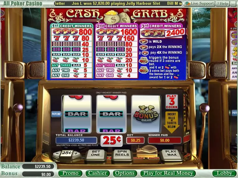Cash Grab Slots made by WGS Technology - Main Screen Reels