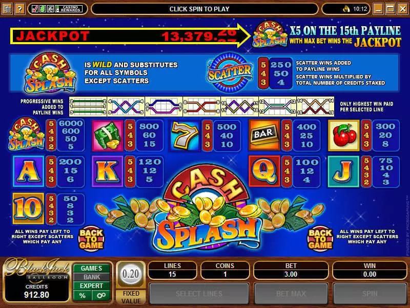Cash Splash 5-Reels Slots made by Microgaming - Info and Rules
