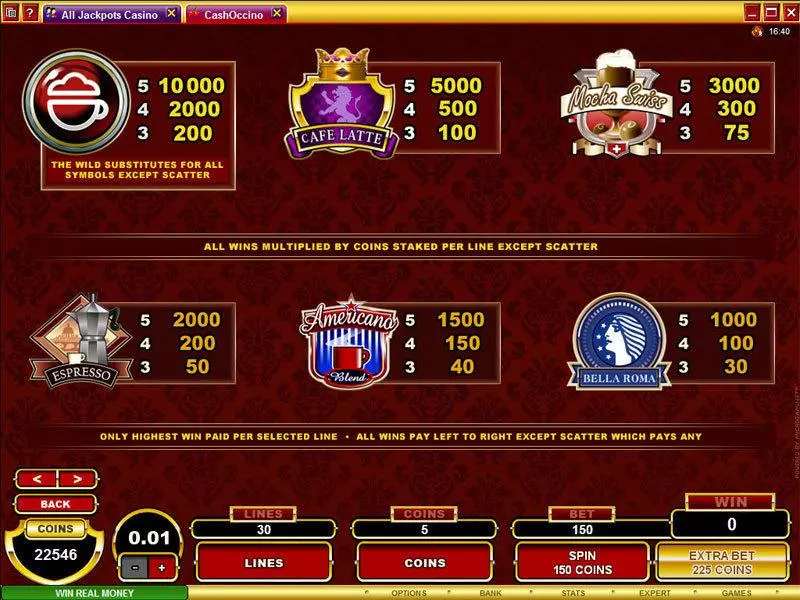 CashOccino Slots made by Microgaming - Info and Rules