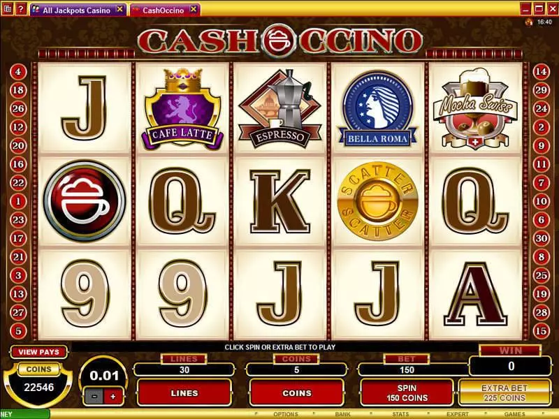 CashOccino Slots made by Microgaming - Main Screen Reels