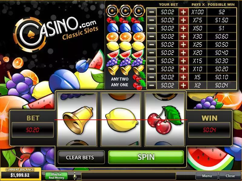 Casino.com Classic Slots made by PlayTech - Main Screen Reels