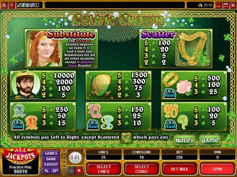 Celtic Crown Slots made by Microgaming - Info and Rules