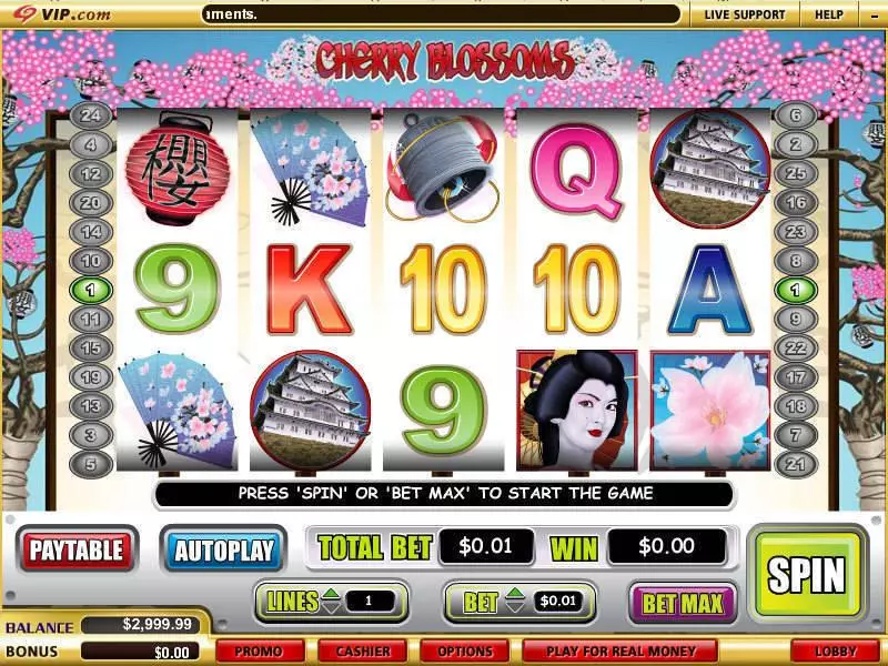 Cherry Blossoms Slots made by WGS Technology - Main Screen Reels