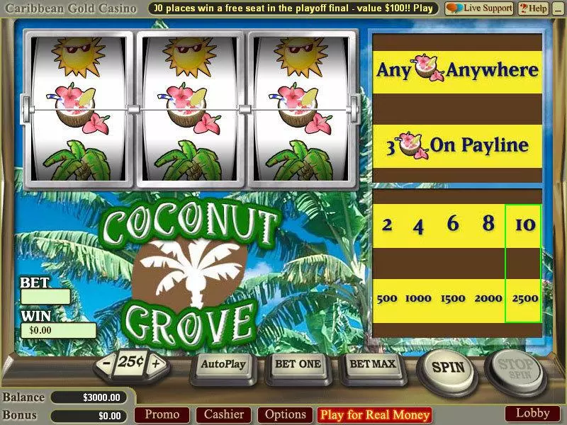 Coconut Grove Slots made by Vegas Technology - Main Screen Reels