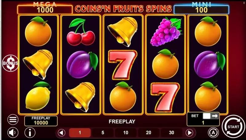 COINS'N FRUITS SPINS Slots made by 1Spin4Win - Main Screen Reels