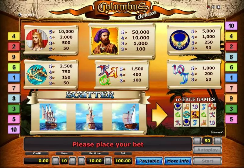 Columbus - Deluxe Slots made by Novomatic - Info and Rules