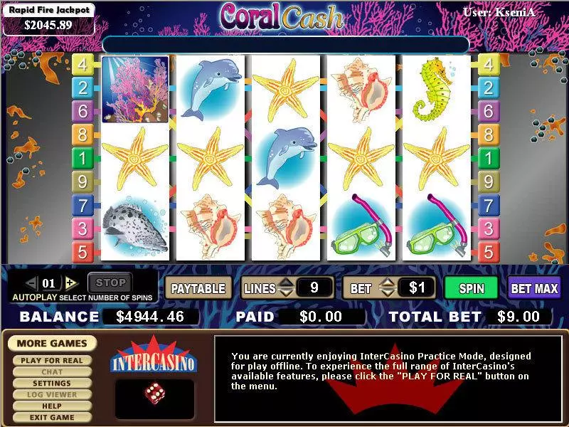Coral Cash Slots made by CryptoLogic - Main Screen Reels