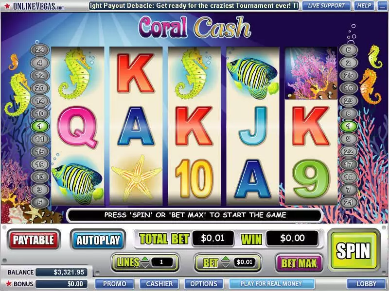 Coral Cash Slots made by WGS Technology - Main Screen Reels