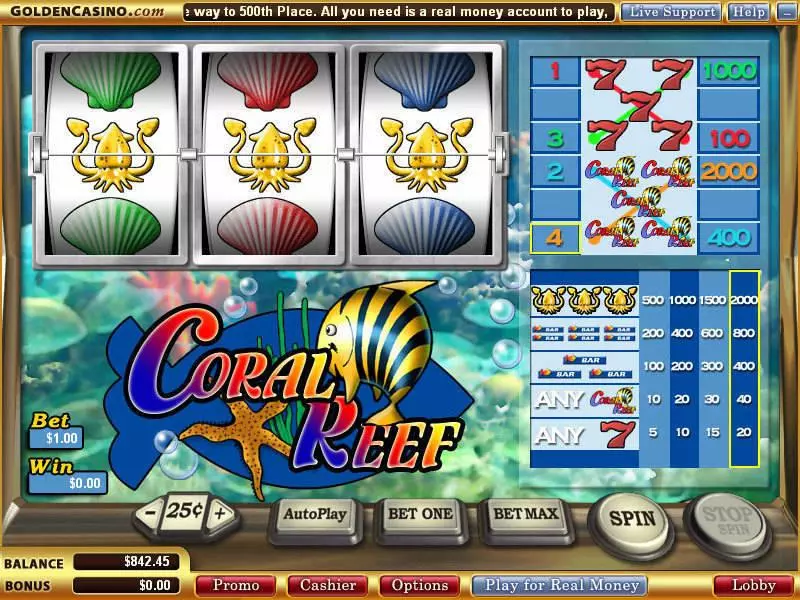 Coral Reef Slots made by WGS Technology - Main Screen Reels
