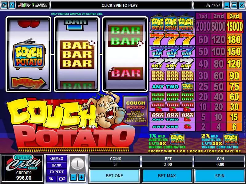 Couch Potato Slots made by Microgaming - Main Screen Reels