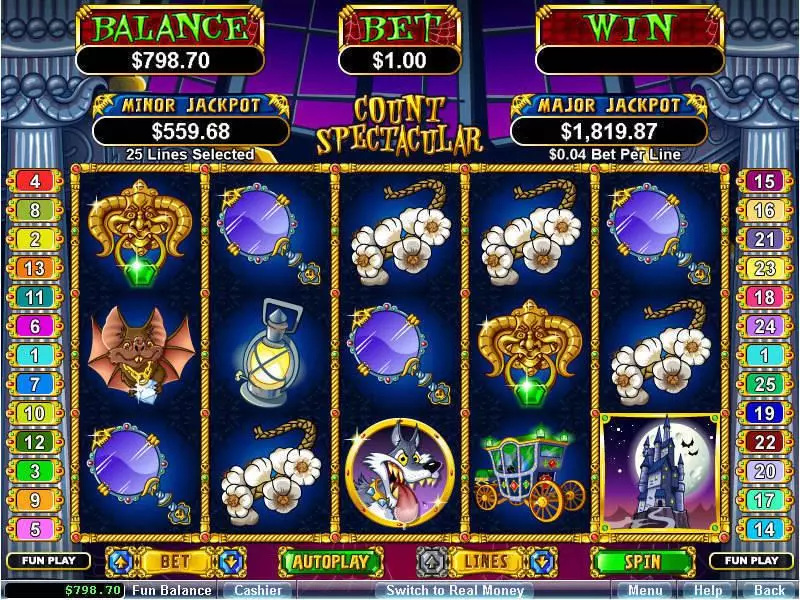 Count Spectacular Slots made by RTG - Main Screen Reels