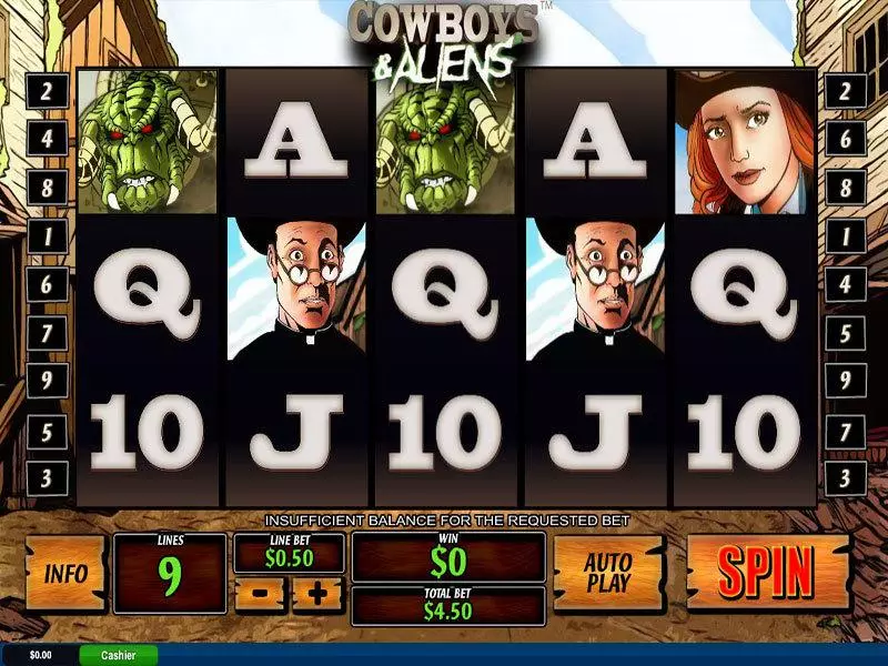 Cowboys and Aliens Slots made by PlayTech - Main Screen Reels