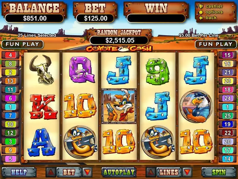 Coyote Cash Slots made by RTG - Main Screen Reels