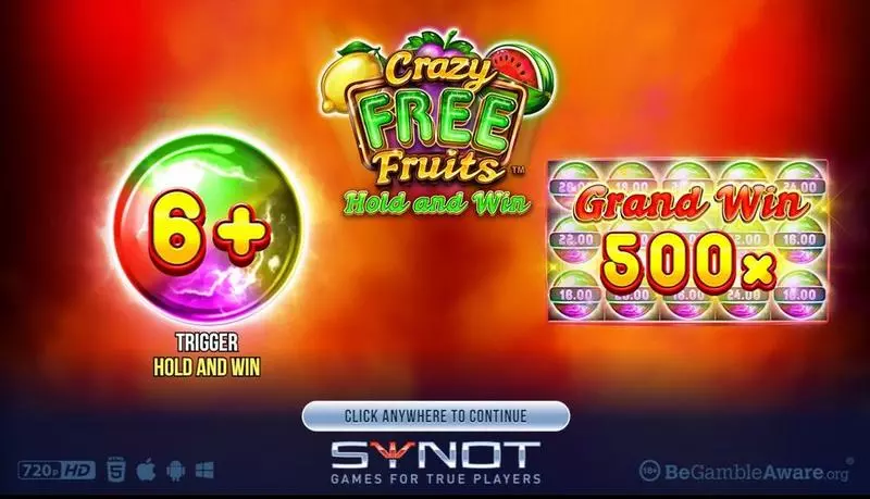 Crazy Free Fruits Slots made by Synot Games - Introduction Screen