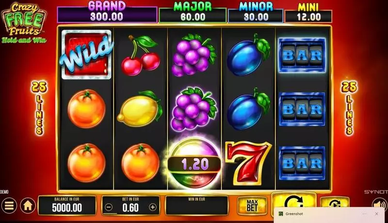 Crazy Free Fruits Slots made by Synot Games - Main Screen Reels