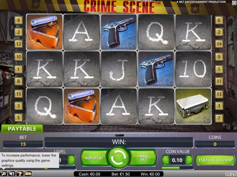Crime Scene Slots made by NetEnt - Main Screen Reels