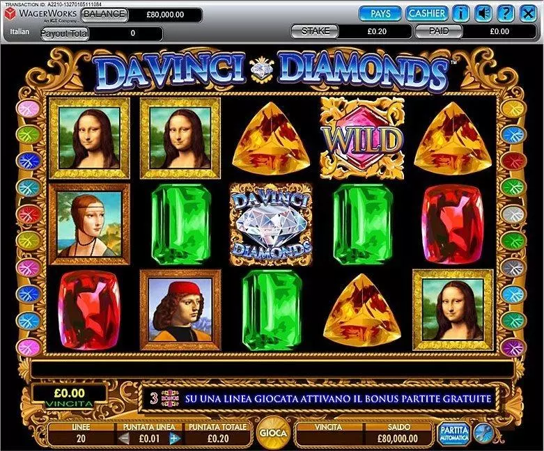 Da Vinci Diamonds Slots made by IGT - Introduction Screen