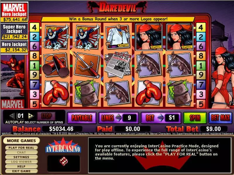 Daredevil Slots made by CryptoLogic - Main Screen Reels
