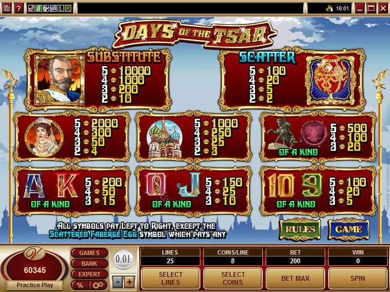 Days of the Tsar Slots made by Microgaming - Info and Rules