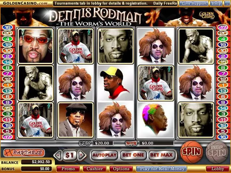 Dennis Rodman - The Worm's World Slots made by Vegas Technology - Main Screen Reels