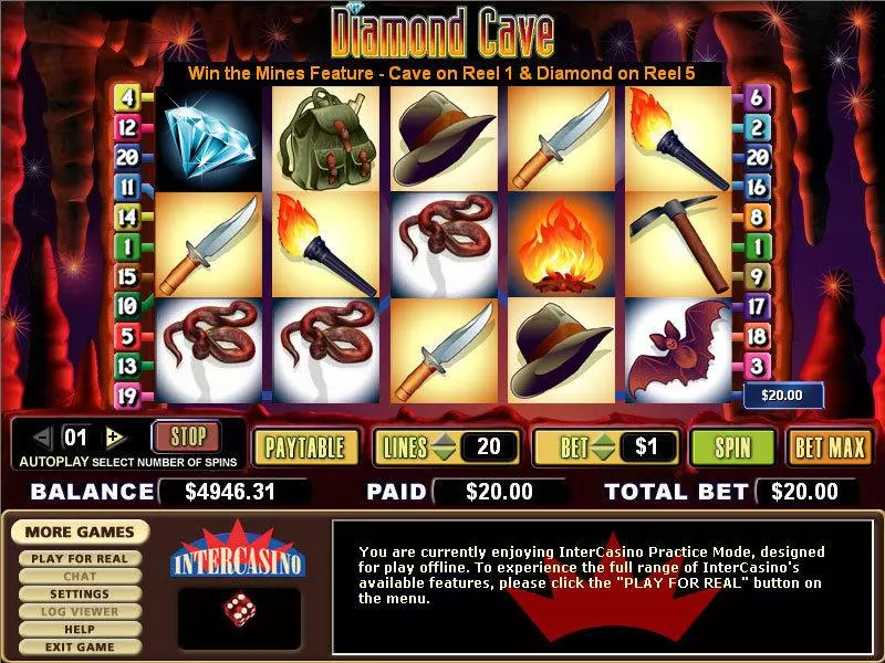 Diamond Cave Slots made by CryptoLogic - Main Screen Reels