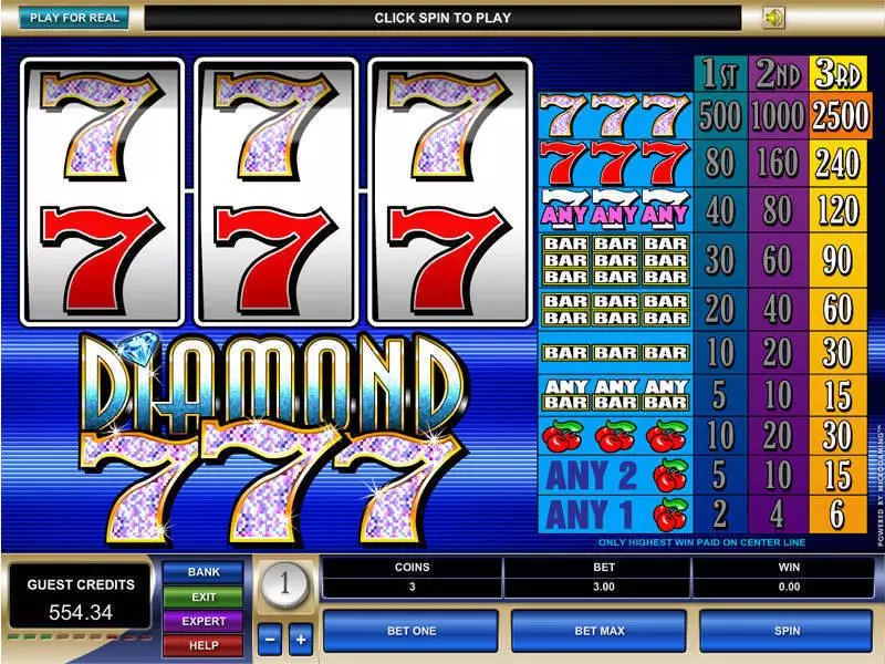 Diamond Sevens Slots made by Microgaming - Main Screen Reels