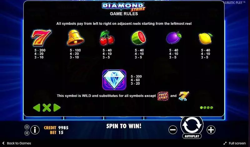 Diamond Strike Slots made by Pragmatic Play - Paytable