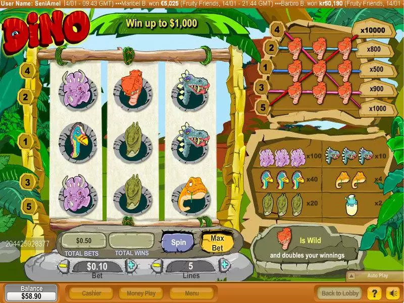 Dino Slots made by NeoGames - Main Screen Reels
