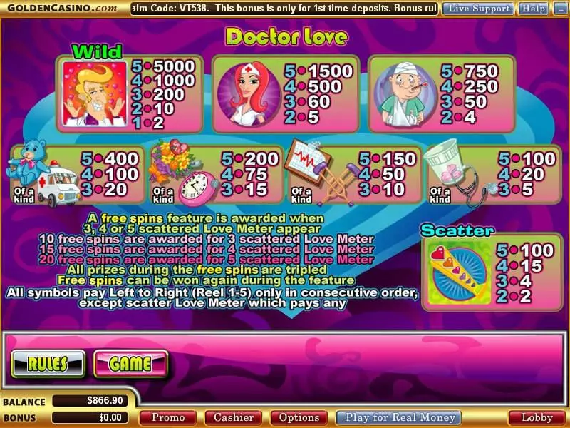 Doctor Love Slots made by WGS Technology - Info and Rules