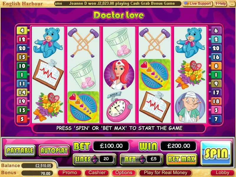 Doctor Love Slots made by WGS Technology - Main Screen Reels
