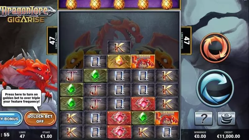 Dragon Lore GigaRise Slots made by Bulletproof Games - Main Screen Reels