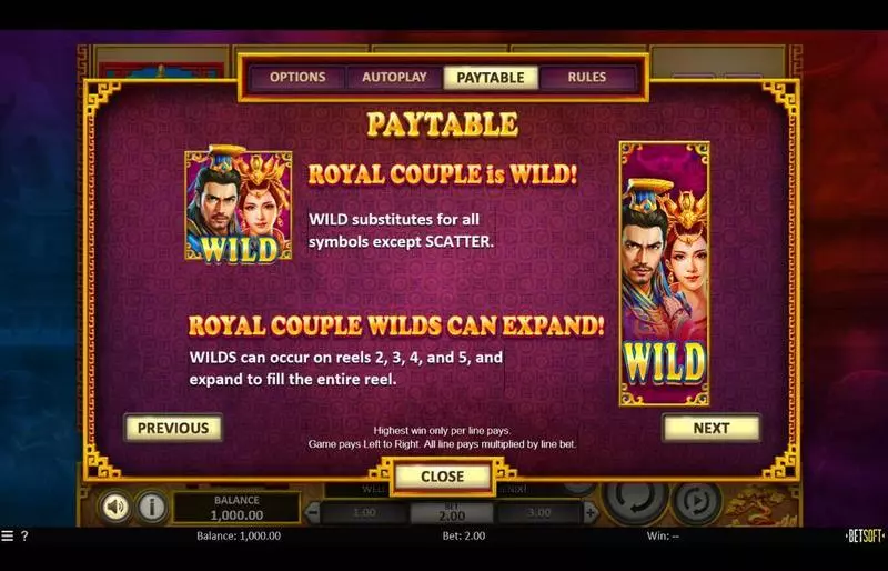 Dragon & Phoenix Slots made by BetSoft - Paytable