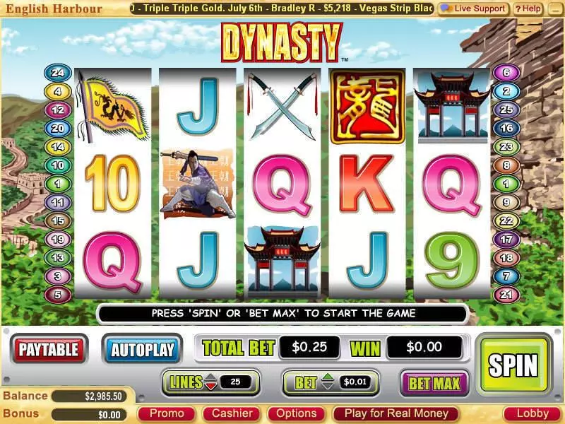 Dynasty Slots made by WGS Technology - Main Screen Reels