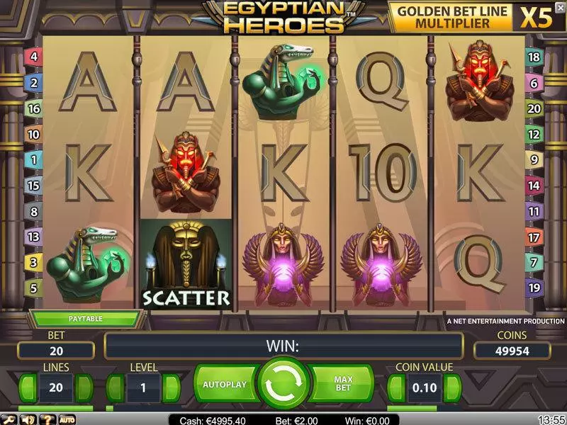 Egyptian Heroes Slots made by NetEnt - Main Screen Reels