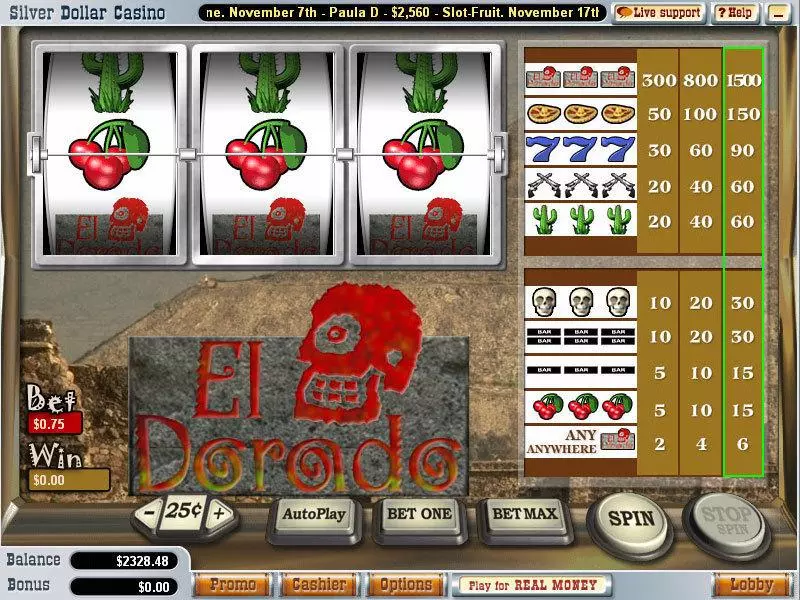 El Dorado Slots made by Vegas Technology - Main Screen Reels