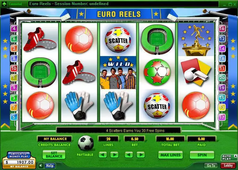 Euro Reels Slots made by 888 - Main Screen Reels