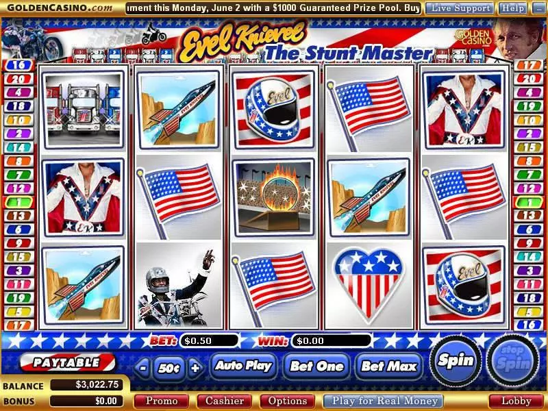 Evel Knievel - The Stunt Master Slots made by Vegas Technology - Main Screen Reels