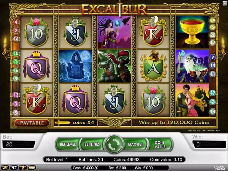 Excalibur Slots made by NetEnt - Main Screen Reels
